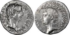 Roman Imperial Silver Tiberius and Drusus. Drachm; Tiberius and Drusus; 14-37 AD, Caesarea, 33-4 AD, Drachm, 3.68g. RPC-3622b (3 spec.), BM-171 var., RIC-87. Obv: TI CAES AVG - P M TR (ligate) P XXX -