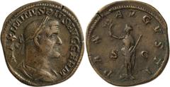 Roman Bronze Maximinus I Thrax. Sestertius; Maximinus I Thrax; 235-238 AD, Rome, 236-8 AD, Sestertius, 21.95g. BM-148, RIC-81, C-38. Obv: MAXIMINVS PIVS AVG GERM Bust laureate, draped, cuirassed r. Rx