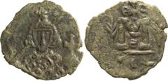 Byzantine Copper Theodosius III. Follis; Theodosius III; 716-717 AD. Syracuse, Follis, 2.72g. Berk-834, MIB-16, Sear-1496, Ricotti-181, DO-(9) (no spec. in DO). Obv: No legend; Crowned bust of emperor