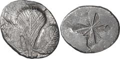 Greek Sicily, Selinus. Didrachm; Sicily, Selinus; c. 540/530-510 BC, Didrachm, 8.97g. Cf. Arnold-Biucchi, Selinus Hoard, MN 33, pl. 3, 34 (same obv. die) and 39 (similar rev. die). Obv: Selinon leaf, 