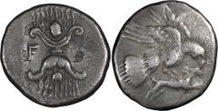 Greek Elis, Olympia. Drachm; Elis, Olympia; c. 245/40-210 BC, Drachm, 4.49g. Schwabacher, Num. Chron. 1939, p. 242, 5 (o1/r5, 10 spec.). The rare first issue of this series of Olympian drachms, with p