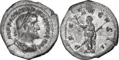 Roman Imperial Maximinus I Thrax. Denarius; Maximinus I Thrax; 235-238 AD, Rome, 236-8 AD, Denarius, 2.96g. BM-144, C-37, RIC-19. Obv: with GERM, third portrait. Rx: PAX - AVGVSTI Pax standing l. hold