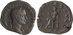 Roman Imperial Gordian I Africanus. Sestertius; Gordian I Africanus; 238 AD, Sestertius, Rome, 20.73g. BM-12, C-11 (70 Fr.), RIC-11 (R). Obv: IMP CAES M ANT GORDIANVS AFR AVG Bust laureate, draped, cu
