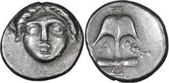 Ancient Greek Danubian District, Apollonia Pontica. Alexandria Diobol; Danubian District, Apollonia Pontica; c. mid-late 4th cent. BC, Diobol, 1.25g. SNG BM-167, SNG Cop-459. Obv: Head of Apollo, laur