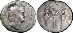 Roman Imperial Nero. Denarius; Nero; 54-68 AD, after 67-8 AD, Denarius, 2.65g. Cf. RIC-68 (different obv. legend). Obv: NERO CAESAR - AVGVSTVS Head laureate r. Rx: Legionary eagle between two standard