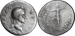 Roman Imperial Galba. Denarius; Galba; 68-69 AD. Spain, Denarius, 3.43g. RIC-45, BM-187, Paris-26, C-223 (15 Fr.). Obv: GALBA - IMPERAT[OR] Head laureate r., globe at point of bust. Rx: [R]OMA VICTR[I