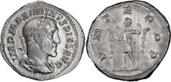 Roman Imperial Maximinus I Thrax. Denarius; Maximinus I Thrax; 235-238 AD, Rome, 235 AD, Denarius, 3.13g. BM-11, C-46, RIC-1, Eauze-604 (27 spec.). Obv: No GERM, second portrait. Rx: P M TR P P P Empe