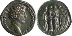 Roman Imperial Marcus Aurelius as Caesar, Marriage to Faustina II. Sestertius; Marcus Aurelius as Caesar, Marriage to Faustina II; 139-161 AD, Rome, 145 AD, Sestertius, 27.93g. C-1022, RIC-1253a, BM-1