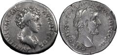 Roman Imperial Antoninus Pius and Marcus Aurelius. Denarius; Antoninus Pius and Marcus Aurelius; 138-161 AD. Rome, 140-4 AD, Denarius, 3.33g. BM-160 var., RSC-19a. Obv: ANTONINVS AVG PI - VS P P TR P 