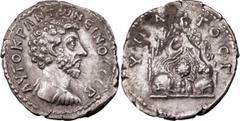 Roman Provincial Marcus Aurelius. Didrachm; Marcus Aurelius; 161-180 AD, Caesarea, Cappadocia, 161-6 AD, Didrachm, 6.50g. Metcalf-129e. Obv: Bust r., cuirassed, seen from behind. Rx: Mt. Argaeus surmo