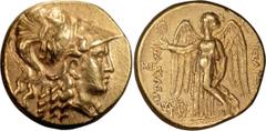 Ancient Greek Macedonia, Alexander III The Great. Stater; Macedonia, Alexander III The Great; 336-323 BC. Under Seleucus I Nicator, c. 311-305, Stater, 8.54g. Price-3749. Obv: Head of Athena r., weari