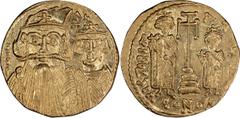 Byzantine Constans II. Solidus; Constans II; 641-668 AD. Constantinople, 662-667 AD, Solidus, 4.40g. Berk-154, MIB-31, Sear-964. Obv: Facing busts of Constans II, wearing a plumed helmet, and Constant