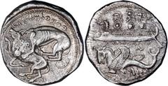 Ancient Greek Phoenicia, Azbaal. AR Billion Dishekel; Phoenicia, Azbaal; c. 365-350 BC, Dishekel, 13.18g. Sear-6011, SNG Cop-132. Obv: Three helmeted hoplites holding shields, in galley l. with rudder