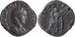 Roman Imperial Herennia Etruscilla. Sestertius; Herennia Etruscilla; Rome, Sestertius, 15.79g. RIC-136b (R), C-22 (8 Fr.). Obv: HERENNIA ETRVSCILLA AVG Bust draped r. wearing stephane, earlier hairdo 