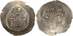 Byzantine John II. Aspron EL Trachy Nomisma; John II; 1118-1143 AD. EL Aspron Trachy, 4.33g. Berk-344 var., Hendy Pl. 10.1, Sear-1941. Obv: Nimbate Christ seated facing, raising r. hand and holding Go
