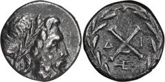 Ancient Greek Patrae under the Achaean League. Achaean League Hemidrachm, ex BCD; Patrae under the Achaean League; 167-146 BC, Hemidrachm, 2.20g. Benner-19, BCD-501.5. Obv: Head of Zeus r. Rx: Large X