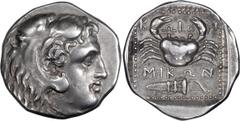 Ancient Greek Caria, Cos. Tetradrachm; Caria, Cos; c. 285-258 BC, Tetradrachm, 14.92g. Requier, Cos-7 (D1/R7) (this coin). Obv: Head of Herakles r., wearing lion-skin headdress. Rx: K - O?? - ? above 