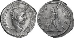 Roman Imperial Geta as Caesar. Denarius; Geta as Caesar; 198-209 AD, Rome, 209 AD, Denarius, 3.57g. BM-579, C-114, RIC-59b. Obv: P SEPTIMIVS - GETA CA[ES] Head bare r. Rx: PONTIF - COS II Bonus Eventu
