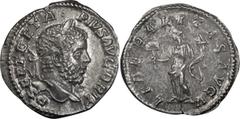 Roman Imperial Geta as Augustus. Denarius; Geta as Augustus; 209-211 AD, Rome, 211 AD, Denarius, 3.30g. BM-65, C-68, RIC-88. Obv: P SEPT GETA - PIVS AVG BRIT Head laureate r. Rx: LIBERALITAS AVG V Lib