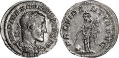 Roman Imperial Maximinus I Thrax. Denarius; Maximinus I Thrax; 235-238 AD, Rome, 235-6 AD, Denarius, 2.89g. RIC-13 (C), C-77, BM-86. Obv: IMP MAXIMINVS PIVS AVG Bust laureate, draped, cuirassed r., wi
