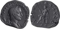 Roman Imperial Gordian I Africanus. Sestertius; Gordian I Africanus; 238 AD, Sestertius, Rome, 20.73g. BM-12, C-11 (70 Fr.), RIC-11 (R). Obv: IMP CAES M ANT GORDIANVS AFR AVG Bust laureate, draped, cu