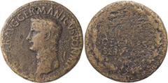 Roman Imperial Caligula. Sestertius; Caligula; 37-41 AD, Rome, 37-8 AD, Sestertius, 24.92g. BM-38, Paris-50, C-24 (8 Fr.), RIC-37 (R). Obv: [C.CAES]AR.AVG.GERMANICVS.PON.M[.TR.POT.] Head laureate l. R