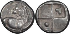 Ancient Greek Thracian Chersonese. Achaean League Hemidrachm, ex BCD; Thracian Chersonese; c. 386-338 BC, Hemidrachm, 1.93g. BM-13. Obv: Forepart of lion r., looking back, paws raised. Rx: Four-part i
