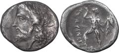 Ancient Greek Thessaly, Aenianes. Achaean League Hemidrachm, ex BCD; Thessaly, Aenianes; c. 360-340 BC, Hemidrachm, 2.49g. BM-2, SNG Cop-1, BCD-26. Obv: Head of Zeus laureate l. Rx: Warrior standing r