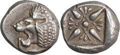 Ancient Greek Ionia, Miletos. Alexandria Diobol; Ionia, Miletos; 478-390 BC, Diobol, 1.19g. SNG Kayhan-476, Pozzi-2481. Obv: Forepart of lion r., head l. Rx: Stellate pattern within incuse square. Ex 
