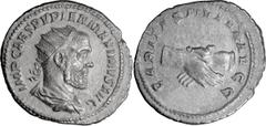 Roman Imperial Pupienus. Antoninianus; Pupienus; 238 AD, Rome, Antoninianus, 3.76g. BM 87-91 (all ex Dorchester Hoard), C-3, RIC-10b. Obv: IMP CAES PVPIEN MAXIMVS AVG Bust radiate, draped, cuirassed r