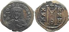 Byzantine Theophilus. Follis; Theophilus; 829-842 AD. Constantinople, Follis, 6.98g. Berk-893, Sear-1666. Obv: ΘE - OFIL bASIL'. Bust facing, with short beard, wearing crown and chlamys, and holding p