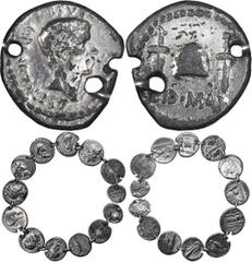 Imperatorial Brutus EID MAR Denarius in Necklace with 12 Other Coins. ; Brutus EID MAR Denarius in Necklace with 12 Other Coins; Surely the best known, most iconic Roman coin, renowned even in antiqui
