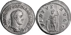 Roman Imperial Gordian II Africanus. Denarius; Gordian II Africanus; 238 AD, Rome, Denarius, 2.86g. BM-30, RIC-3 (R2), C-14 (120 Fr.). Obv: IMP M ANT GORDIANVS AFR AVG Bust laureate, draped, cuirassed