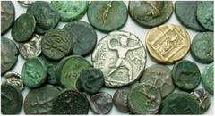 Lots antiker Münzen Griechische Münzen No: 187 Schätzpreis/Estimate EUR 100 d=47 mm 40 Stücke : Stater-Teilstücke sowie Bronzemünzen aus Lykien und Pamphylien, darunter ein Stater von Aspendos. meist 