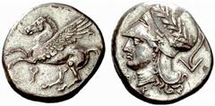 Griechische Münzen Korinthia Korinthos. Stater 345-307 v. Chr. Pegasus n.l. fliegend / Athenakopf n.l. mit korinthischem Helm, Beiz. Pflug. Ravel 1024. 8,54 g sehr schön Estimate: 150 EUR