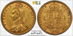 1890 Gold Half-Sovereign No JEB High shield DISH L509 PCGS AU58 #44824463 (AGW=0.1176 oz.) AU58 | UNITED KINGDOM. Victoria, 1837-1901. Gold half-sovereign, 1890. London. No JEB High shield DISH L509. 