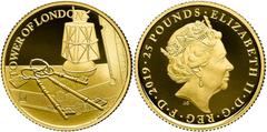 UNITED KINGDOM. Elizabeth II, 1952-2022. Gold 25 pounds, 2019. Royal Mint. Proof. Part of the Tower of London Collection coin series by the Royal Mint, featuring some of the stories and ceremonies tha