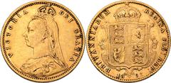 Very fine | UNITED KINGDOM. Victoria, 1837-1901. Gold half-sovereign, 1892. London. No JEB Low shield DISH L516. The production of half-sovereigns was held back for several years to steer the public t