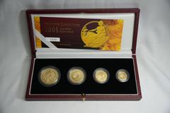 UNITED KINGDOM. Lot of 4 gold coins. Coin 1: Elizabeth II, 1952-2022, 100 Pounds 2005. Royal Mint. Proof. Britannia. Mintage: 1,439. 32.6 mm. 34.05 g. 917/1000 Gold. (AGW=1.0040 oz.) The fifth Britann