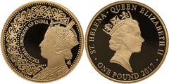 UNITED KINGDOM. ST. HELENA. Elizabeth II, 1952-2022. Gold one pound, 2017. St Helena. Proof. Third crowned portrait of Queen Elizabeth II facing right. "ST. HELENA QUEEN ELIZABETH II ONE POUND 2017". 