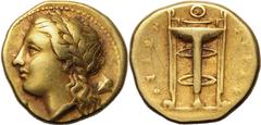 About Good Very Fine | ANCIENT GREECE. SICILY, SYRACUSE. Electrum 50 litrai, Circa 310-304 BC. Struck during the time of Agathokles. Obv: laureate head of Apollo left; behind, Corinthian helmet left. 