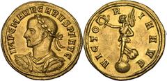About Mint State; a spectacular aureus and undoubtedly among the very finest known of the issue | ROMAN EMPIRE. Carus. Gold aureus, AD 282-283. Siscia. Obv: IMP C M AVR CARVS P F AVG, laureate, draped
