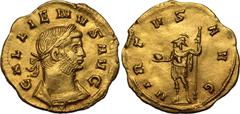 ROMAN EMPIRE. Gallienus. Gold aureus, AD 260-268. Rome. Obv: GALLIENVS AVG, laureate and cuirassed bust right. Rev: VIRTVS AVG, Mars, draped, standing left, holding globe in right hand and sceptre in 