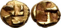 Ancient Greece Extremely Fine | ANCIENT GREECE. IONIA, UNCERTAIN MINT. Electrum myshemihekte - 1/24 stater, circa 600-500 BC. Phokaic standard. Obv: raised clockwise swastika pattern. Rev: quadriparti