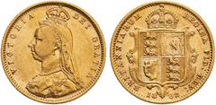 Very fine | UNITED KINGDOM. Victoria, 1837-1901. Gold half-sovereign, 1892. London. No JEB Low shield DISH L516. The production of half-sovereigns was held back for several years to steer the public t