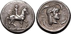 B. Magna Graecia Extremely Fine; boasting a subtle tone, helping to accentuate devices | MAGNA GRAECIA. SICILY, SYRACUSE. temp. Gelon I & Deinomenid Tyranny. Silver didrachm, circa 490-485 BC. Obv: nu