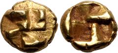 C. Ancient Greece Extremely Fine | ANCIENT GREECE. IONIA, UNCERTAIN MINT. Electrum myshemihekte - 1/24 stater, circa 600-500 BC. Phokaic standard. Obv: raised clockwise swastika pattern. Rev: quadripa