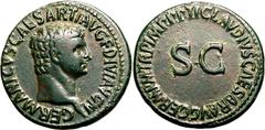Roman Empire About Good Very Fine; attractive green patina | ROMAN EMPIRE. Germanicus (brother of Claudius). Bronze as, AD 50-54. Rome. Obv: GERMANICVS CAESAR TI AVG F DIVI AVG N, bare head right. Rev