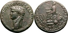 Roman Empire Very Fine; a stunning green patina | ROMAN EMPIRE. Nero Claudius Drusus (father of Claudius). Bronze sestertius, AD 41-50. Rome. Obv: NERO CLAVDIVS DRVSVS GERMANICVS IMP, bare head left. 