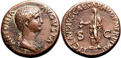 Roman Empire Very Fine | ROMAN EMPIRE. Antonia (mother of Claudius). Bronze as, AD 50-54. Rome. Obv: ANTONIA AVGVSTA, draped bust right. Rev: TI CLAVDIVS CAESAR AVG P M TR P IMP, veiled and togate Emp